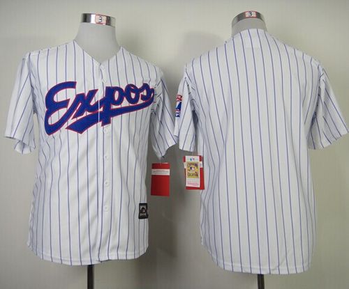Mitchell And Ness Expos Blank White(Blue Strip) Throwback Stitched MLB Jersey